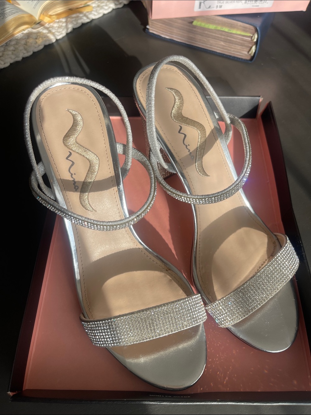 Nina Shimmering Silver Rhinestone Block Heel - Picture 8 of 9